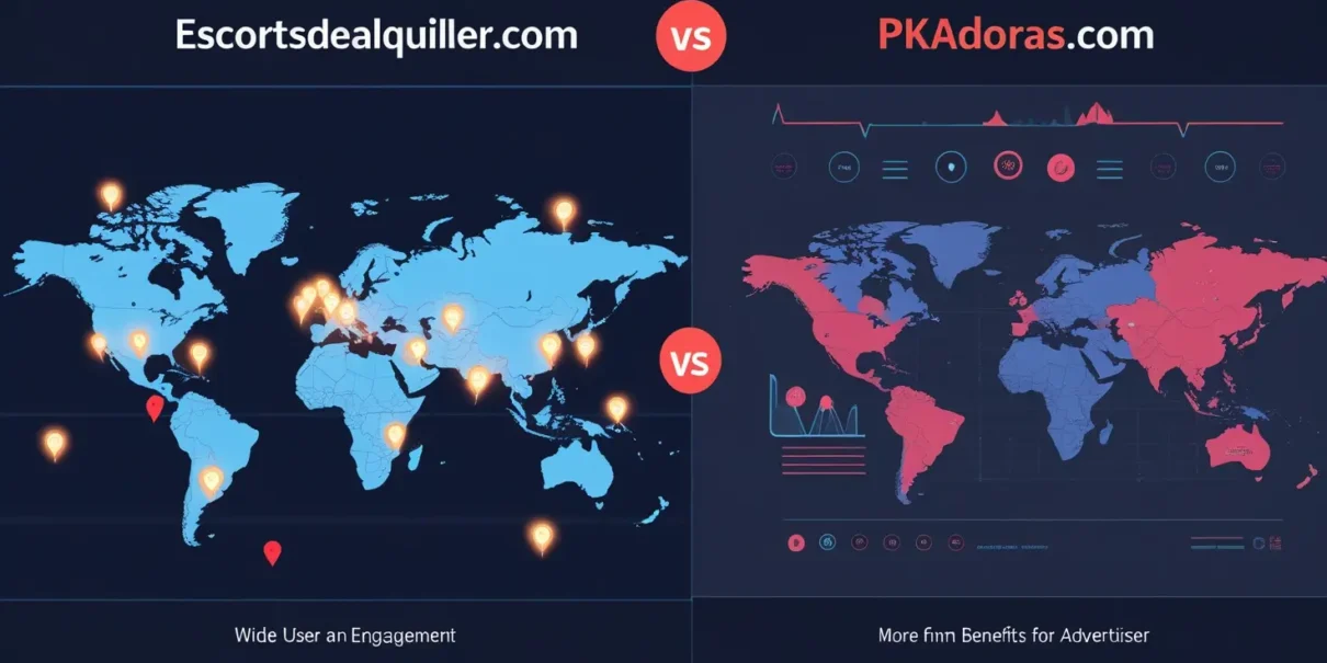 Comparativa entre Escortsdealquiler.com y Pkadoras.com, destacando las ventajas de visibilidad, personalización y soporte en Escortsdealquiler.com.