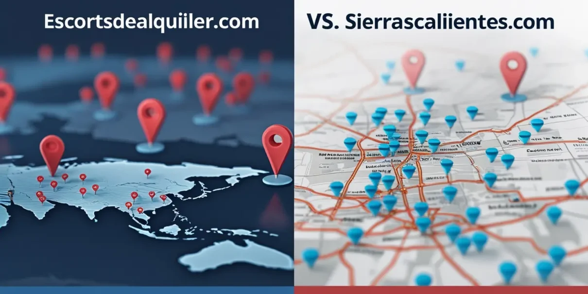 Comparativa de Escortsdealquiler.com y Sierrascalientes.com en términos de alcance local, destacando ventajas en visibilidad, personalización y tráfico local.