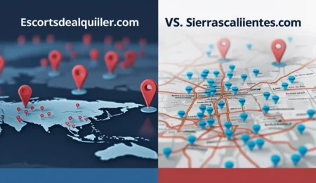 Comparativa de Escortsdealquiler.com y Sierrascalientes.com en términos de alcance local, destacando ventajas en visibilidad, personalización y tráfico local.